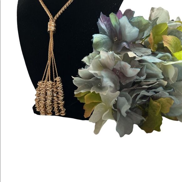 Dana Buchman Gold Tone Cubic Zirconia Stone Statement Necklace - Picture 3 of 8